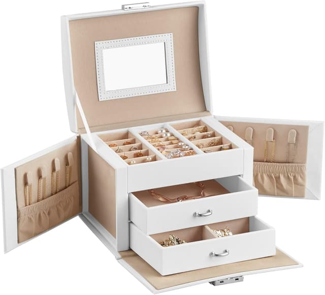 Detalle de Boîte à bijoux SONGMICS à 3 niveaux avec miroir, 2 tiroirs et serrure JBC154W01