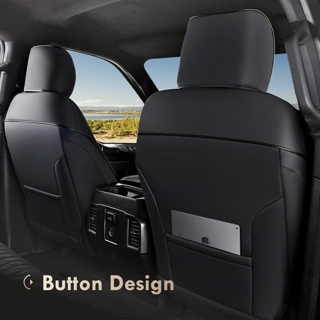 Detalle de Coverado Leather Seat Covers Full Set for Ford F-150 F-250 F-350 F-450 (Black) — Crew Cab Only, Waterproof, Heated/Cooled Compatible