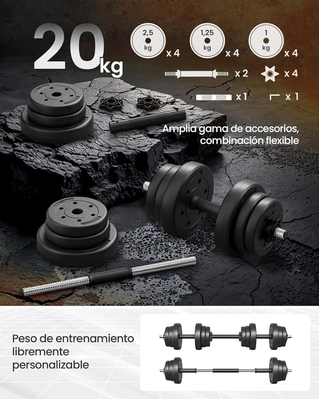 Detalle 2 de SONGMICS Mancuernas 2 en 1 20 kg