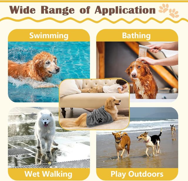 Detalle 2 de Hundehandtuch (2er-Set) Extra saugfähig & schnell trocknend, 75 x 35 cm – Grau, Mikrofaser