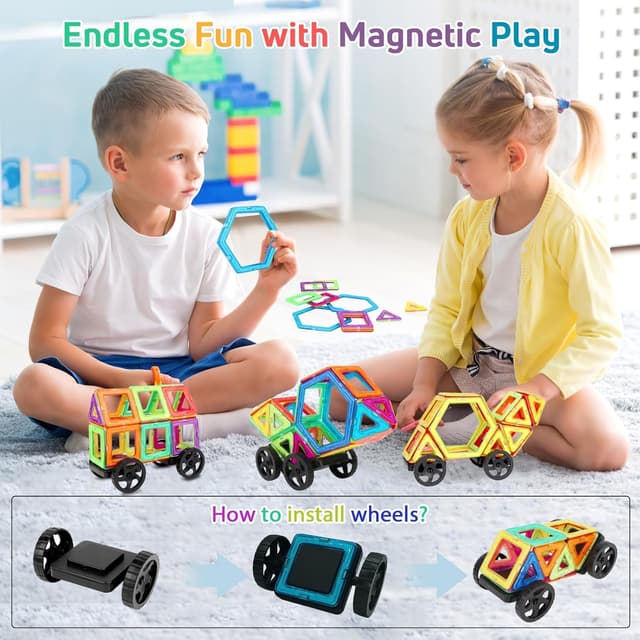 Detalle de mysoler Magnetische Bausteine – 123-teiliges Magnetspielzeug für Kinder ab 2 Jahren