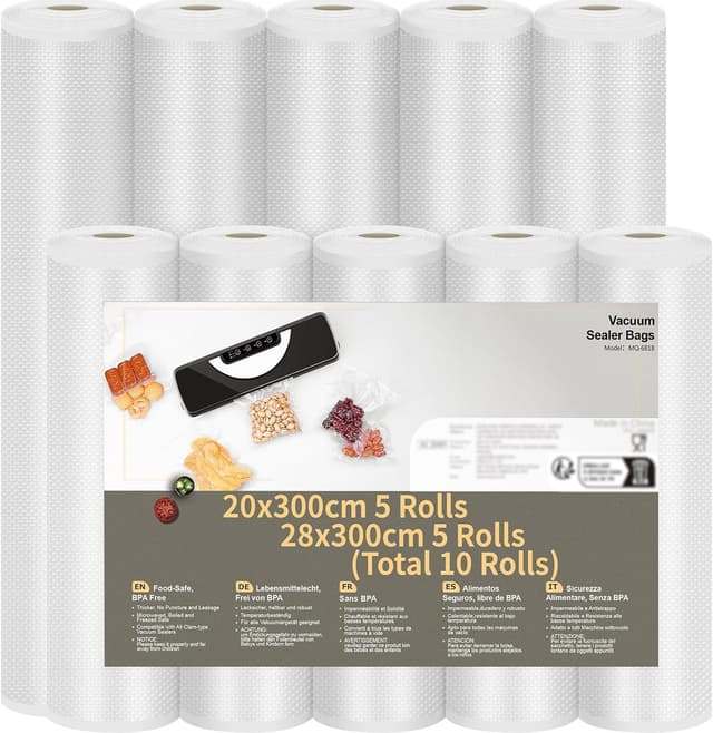 Detalle de Rouleau Sous Vide Alimentaire 10 rouleaux sans BPA (5x 28x300 cm + 5x 20x300 cm) pour machine sous vide