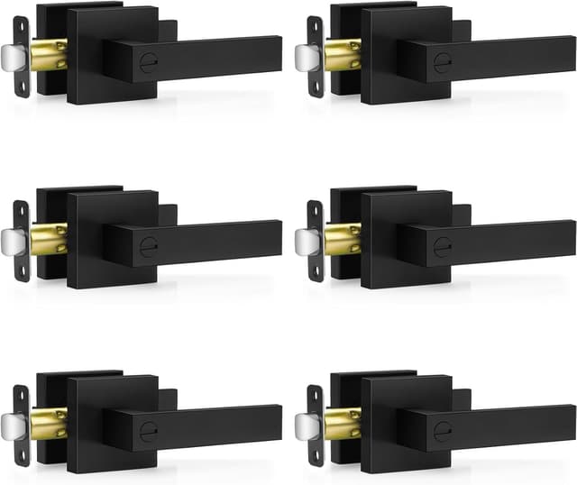 Detalle de Plustool 6-Pack Matte Black Keyless Privacy Door Lever Locksets (Square, Reversible)