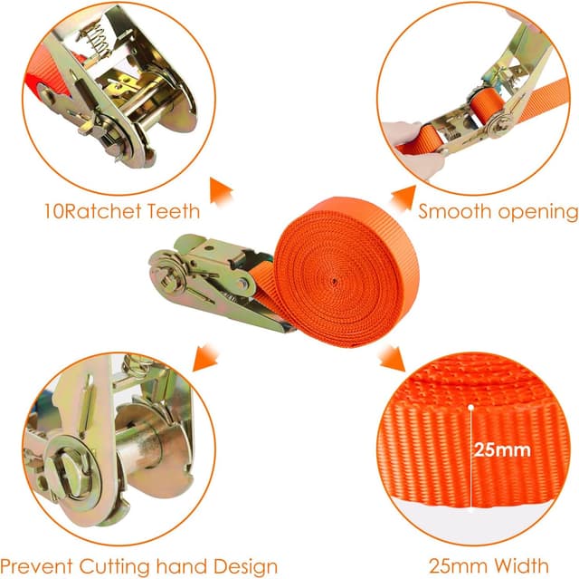 Thumbnail 3 de Ratchet Tie Down Straps 6m Orange 10 Pack