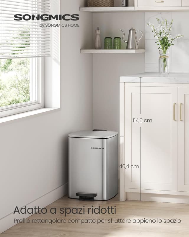 Detalle de SONGMICS LTB592E01 pattumiera da cucina da 20 L con pedale, cestino interno e chiusura morbida
