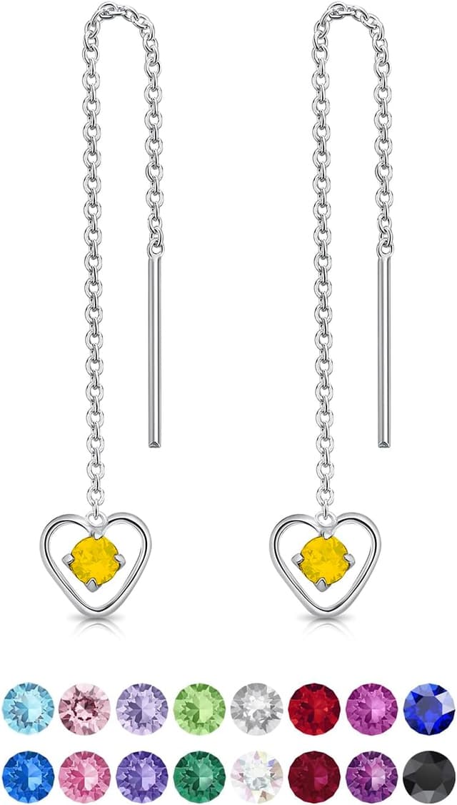 Thumbnail 6 de DTPsilver® Durchziehohringe aus 925 Sterling Silber mit baumelndem Herz und 3 mm Swarovski Elements Kristall (68 mm)