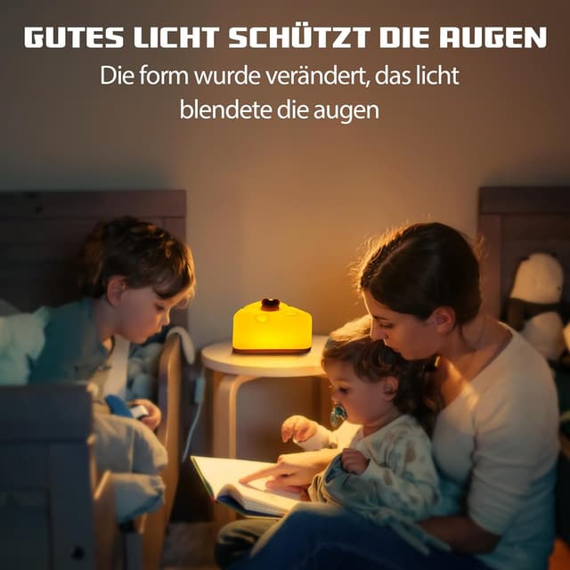 Detalle 2 de beek Nachtlicht Baby Stilllicht – nachttischlampe mit Käse-und-Maus-Design, USB-aufladbar, Touch & dimmbar