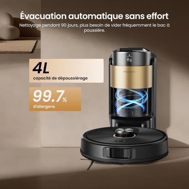 Detalle de Proscenic Q20 Plus : robot aspirateur laveur avec station sans sac, jusqu’à 10 000 Pa
