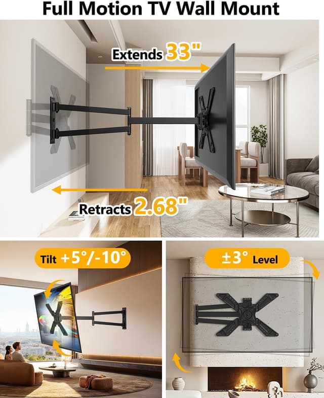 Detalle 2 de FORGING MOUNT Full Motion Corner TV Wall Mount (32–75 in, up to 110 lbs) with 33" Extension and Portrait/Landscape Rotation