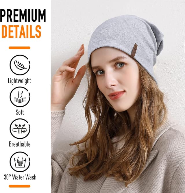 Detalle de Slouch Beanie Mütze aus Baumwolle (95%) für Damen & Herren – weiche Jersey-Longbeanie, elastisch & ganzjährig
