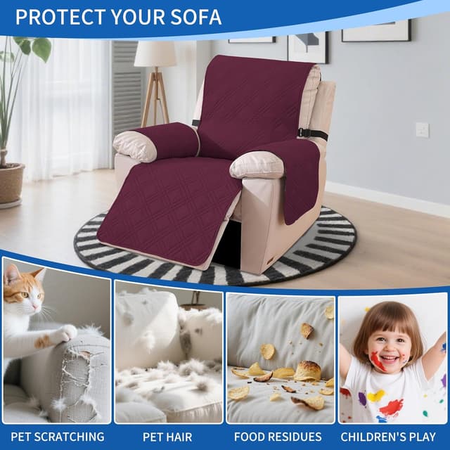 Detalle de Ystyle copripoltrona Relax reclinabile reversibile Bordeaux + caffè chiaro (1 posto) antimacchia antiscivolo