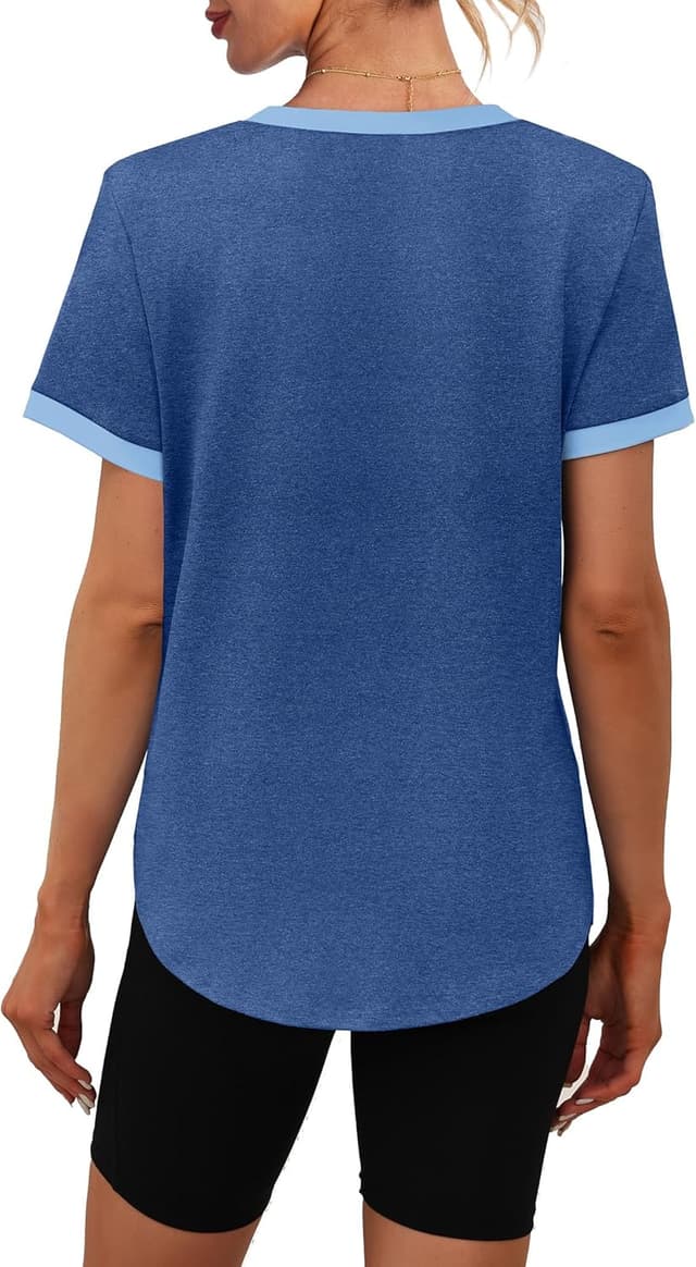 Detalle de Womens Workout Tops Summer Short Sleeve Shirts with UPF 50+ Sun Protection (Color Block Gym Tees)