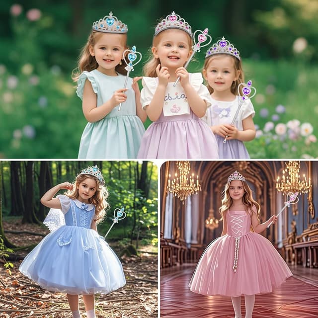 Thumbnail 4 de Aolso Elsa Dress Up Accessories Set (6 pcs) – tiara crown and magic wand princess props for girls