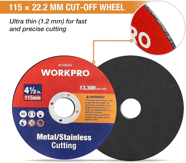 Thumbnail 1 de WORKPRO 115 mm Metal Cutting Discs 20-pack