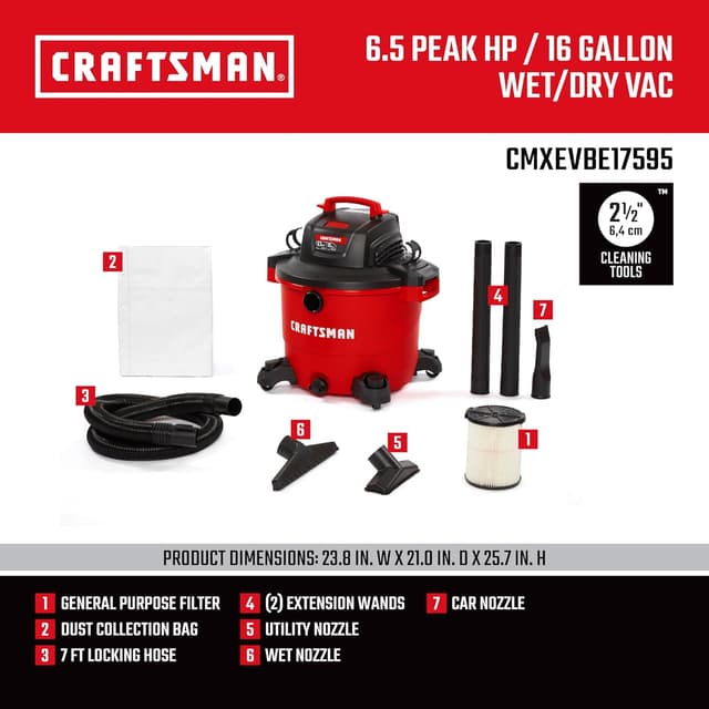 Detalle de Craftsman CMXEVBE17595 6.5 Peak HP wet/dry vac