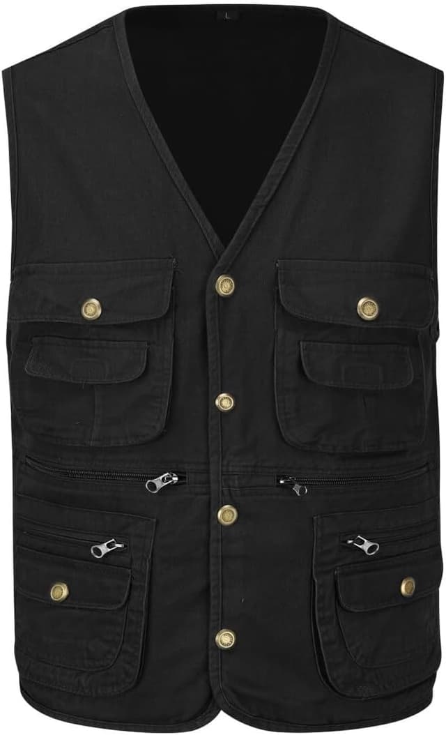 Detalle de YOUTHUP Gilet homme de loisir léger avec 10 poches pour plein air (pêche, randonnée, chasse, photographie)