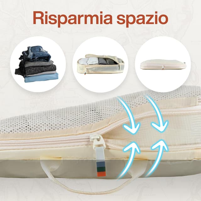 Detalle 2 de Travel Dude TRAVEL DUDE Organizer Valigia con compressione e packing cubes (set da 4) beige sabbia