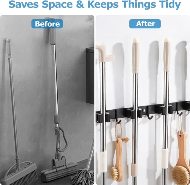 Thumbnail 3 de Carehabi 5 soportes para escobas con 4 ganchos