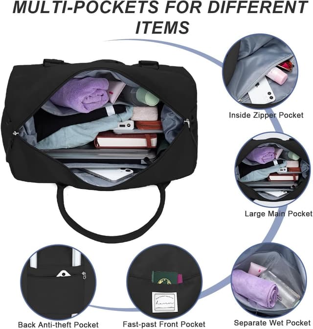 Detalle de VMIKIV Sports Gym Bag women’s travel duffle bag with wet pocket, 27L capacity