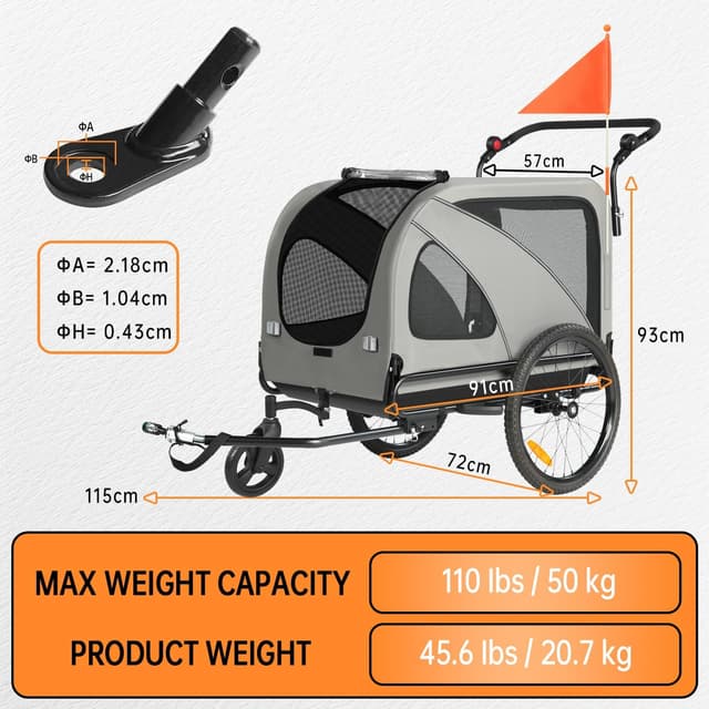 Detalle de Fiximaster 2-in-1 XXL Fahrradanhänger für Hunde (klappbar, Dachöffnung, reflektierend)