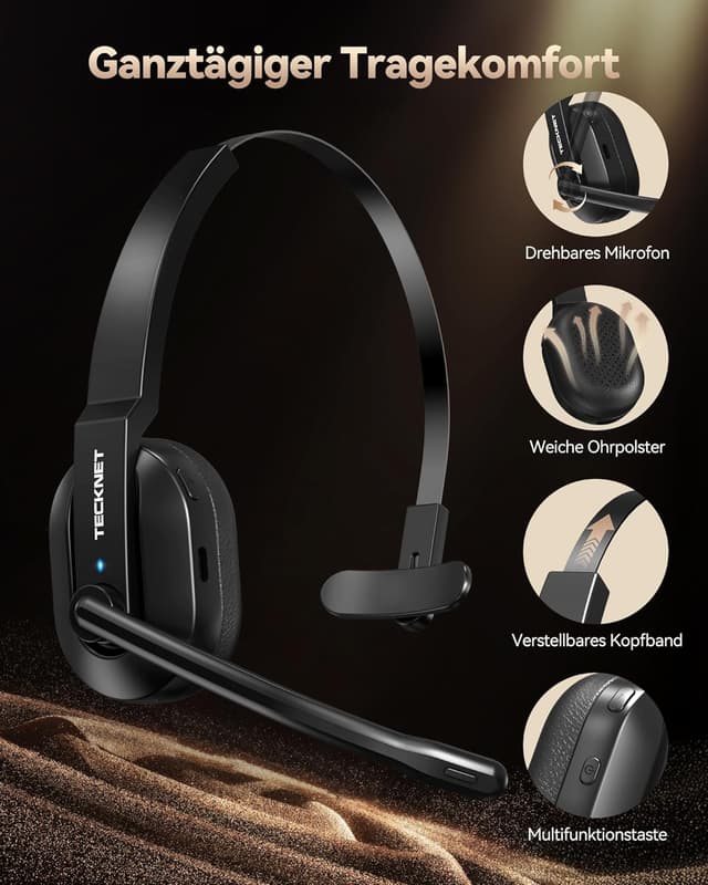 Thumbnail 4 de TECKNET V5.2 Bluetooth Headset 50+ Std. Akku