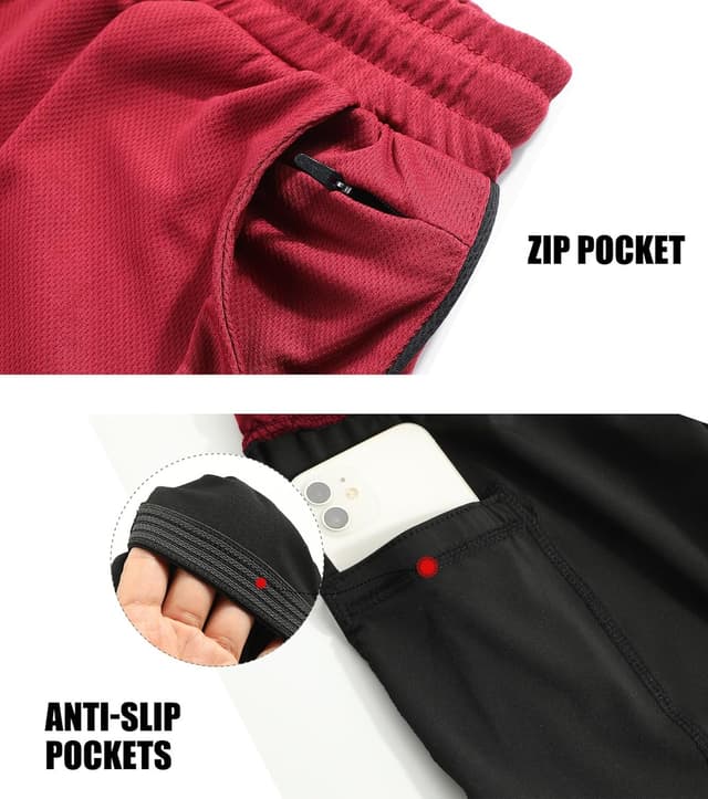 Detalle de Comilaka Men’s 2 in 1 Running Shorts with Phone Pocket – breathable gym and workout training shorts