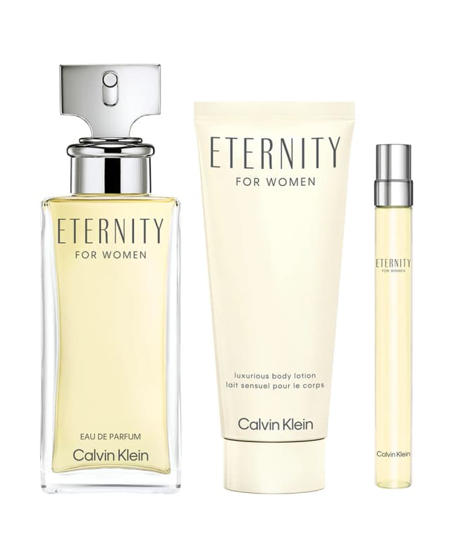 Detalle 2 de Calvin Klein Eternity para Mujer: estuche regalo Eau de Parfum (100 ml + loción + mini 10 ml)