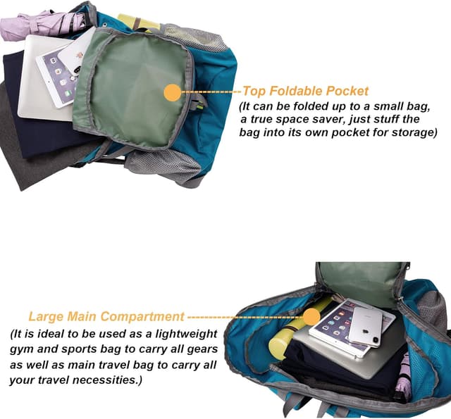 Detalle 2 de Nicgid foldable lightweight hiking backpack (50L/60L/70L) – water-resistant travel rucksack