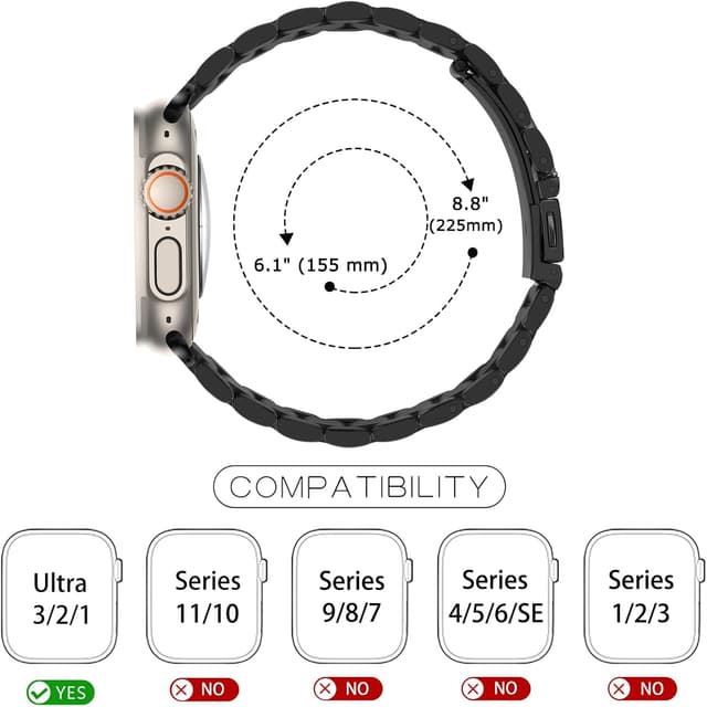 Detalle de Tasikar stainless steel metal strap for Apple Watch (49mm–38mm) including Ultra models