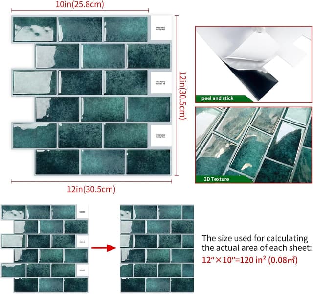 Thumbnail 5 de DEWOO Dark Green Peel and Stick Wall Tiles 10 Sheets