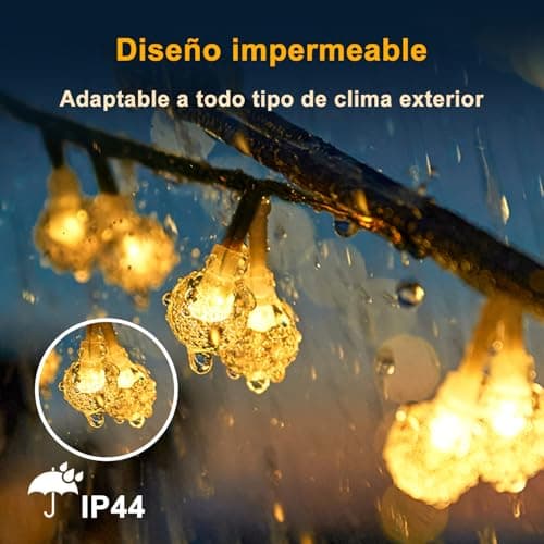 Detalle 2 de Guirnaldas luces exterior solar taiyongkang 30 LED 8 m con bolas de cristal y 8 modos (IP65, blanco cálido)