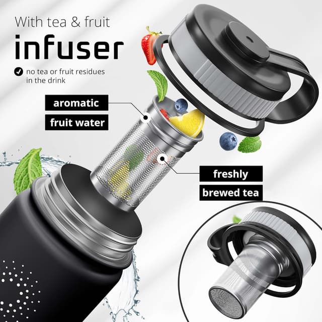 Detalle 2 de ACTIVE FLASK stainless steel water bottle with straw and 3 leak-proof lids