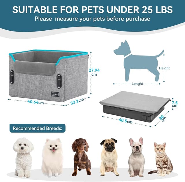 Detalle 2 de Petsfit Hunde Autositz für kleine Hunde (41×33×28 cm) – stabiler Rücksitz mit Sicherheitsgurt-Halteclip und waschbaren Plüschkissen