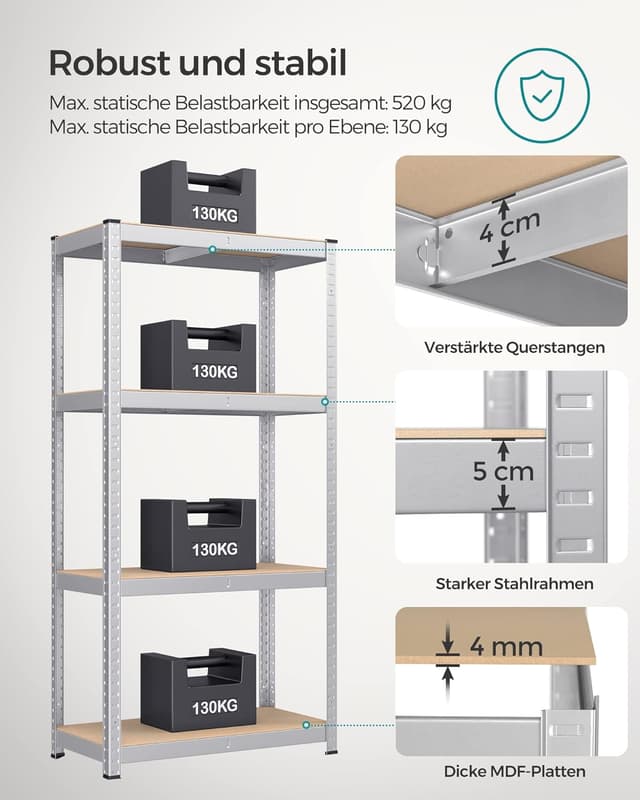 Detalle 2 de SONGMICS Schwerlastregal 2er-Set 520 kg