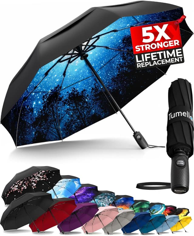 Thumbnail 6 de TUMELLA Strongest Windproof Travel Umbrella – compact automatic folding rain umbrella (navy blue)