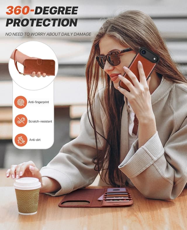 Thumbnail 6 de OCASE Handyhülle für iPhone Air (6,5 Zoll) – 2-in-1 abnehmbare Magnethülle mit Klappcover, Kartenfach, RFID & Standfunktion, Braun