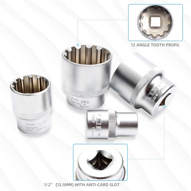 Detalle 2 de CCLIFE Jeu de 19 douilles multidents 1/2" XZN (8 à 32 mm)