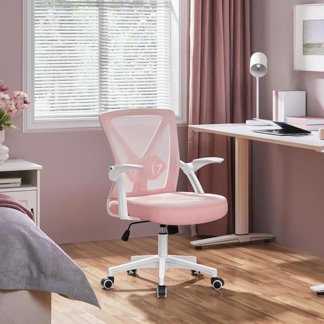 Detalle de Yaheetech Sedia da ufficio ergonomica con supporto lombare, schienale in rete e braccioli regolabili (portata 136 kg) rosa