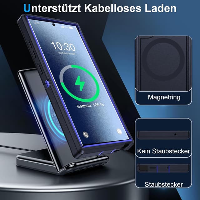Detalle 2 de Handyhülle mit Panzer-Schutz für Samsung Galaxy S25 Ultra inkl. Displayschutz (360° stoßfest, Magnetisch, Blau)