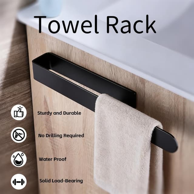 Detalle 2 de Porta Asciugamani Adesivo da Parete 22 cm in acciaio inox 304 SUS304 con adesivo 3M, nero opaco