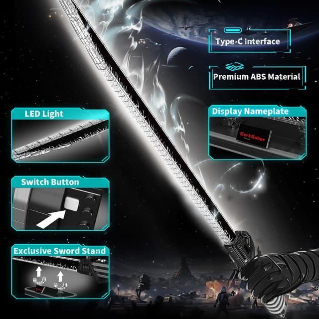 Detalle de Mould King 116CM Darksaber Schwert-Bausteinmodell (885 Teile) mit LED und Ständer