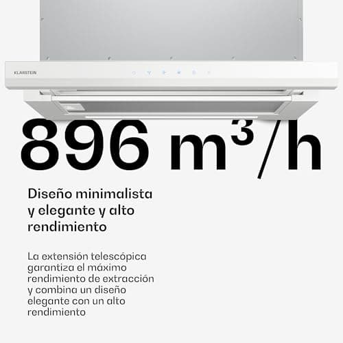 Detalle de Klarstein Velaire campana extractora integrada 60 cm (896 m³/h) con control táctil y LED, blanco