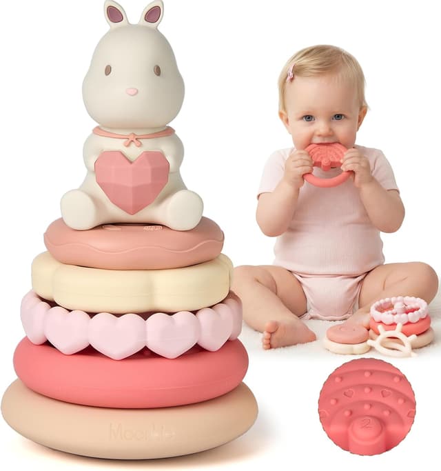 Detalle de Moonkie Bunny Baby Stacking Toys (7-Piece Silicone Rings) for Teething Relief