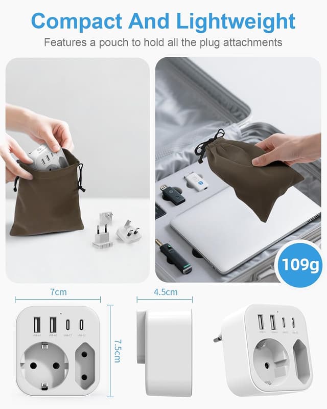 Detalle 2 de Reisestecker Weltweit Universal-Reiseadapter 6-in-1 mit USB-C & USB-A (Japan/Europa/England, 3 Stecksysteme)