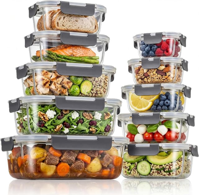 Detalle de S SALIENT Glass Food Storage Containers with Snap Locking Lids (meal prep set)