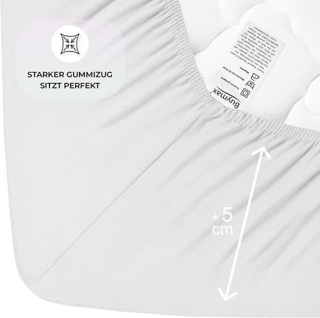 Detalle 2 de Buymax Spannbettlaken 180×200 cm Baumwolle Jersey Weiß