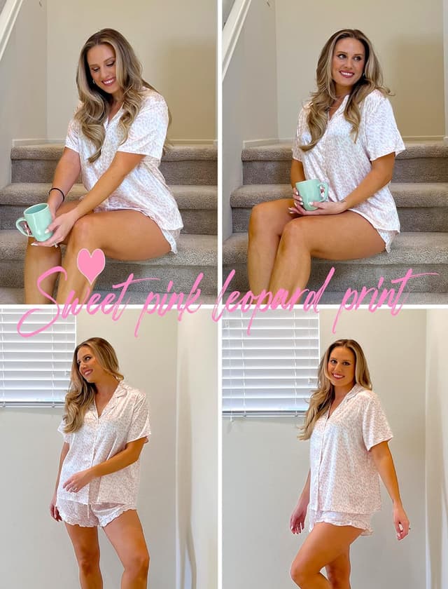 Detalle 2 de HOTOUCH Satin Pajamas Set for Women (Button-Down 2-Piece Shorts Set with Notch Collar)