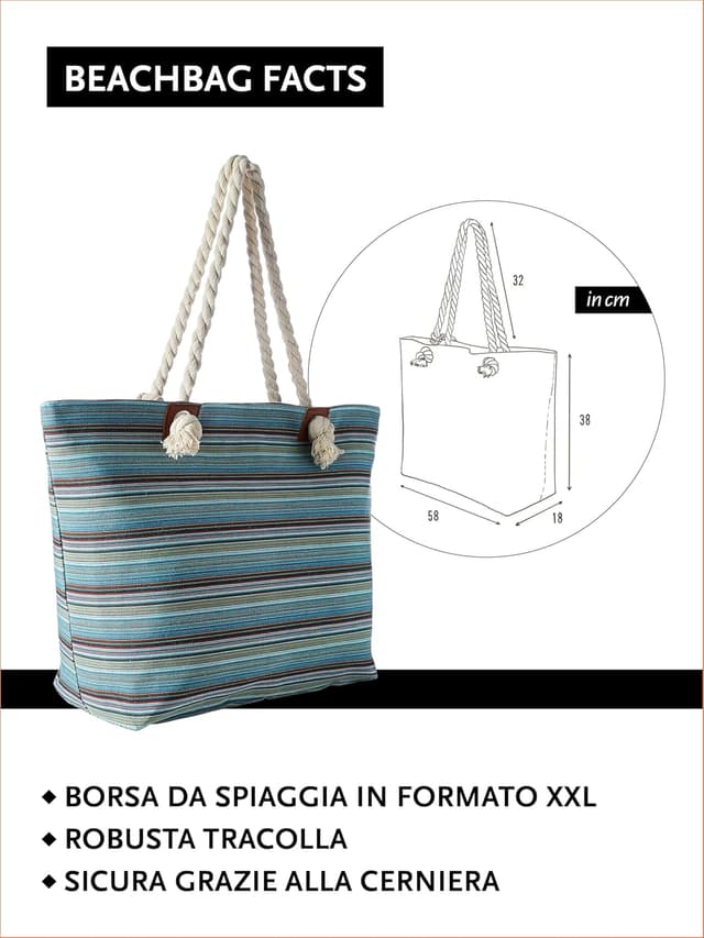 Detalle de DonDon Grande borsa da spiaggia idrorepellente con cerniera, capiente e comoda