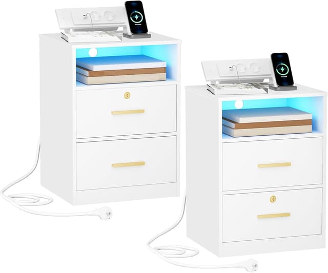 Imagen de Hzuaneri NS36703X table de chevet avec LED et prises en OfertitasTOP