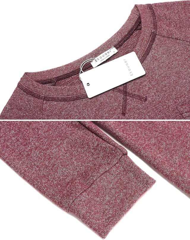 Detalle de Ekouaer Damen Schlafanzug Lang weich – Pyjama-Set mit Taschen, Zweiteiler für Winter (S–XXL)